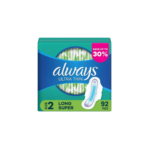 Always Ultras Thin Long Super Pads with Flexi-Wings, Unscented, Size 2, 92 ct. - BUSINESS ONLY