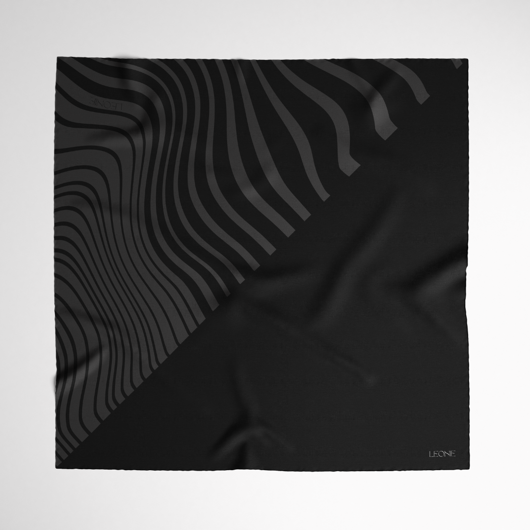 LEONIE, 90cm Silk Scarf, Ebony Wave