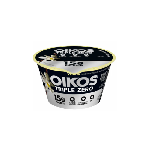 Oikos Triple Zero Vanilla yogurt, 5.3 oz.