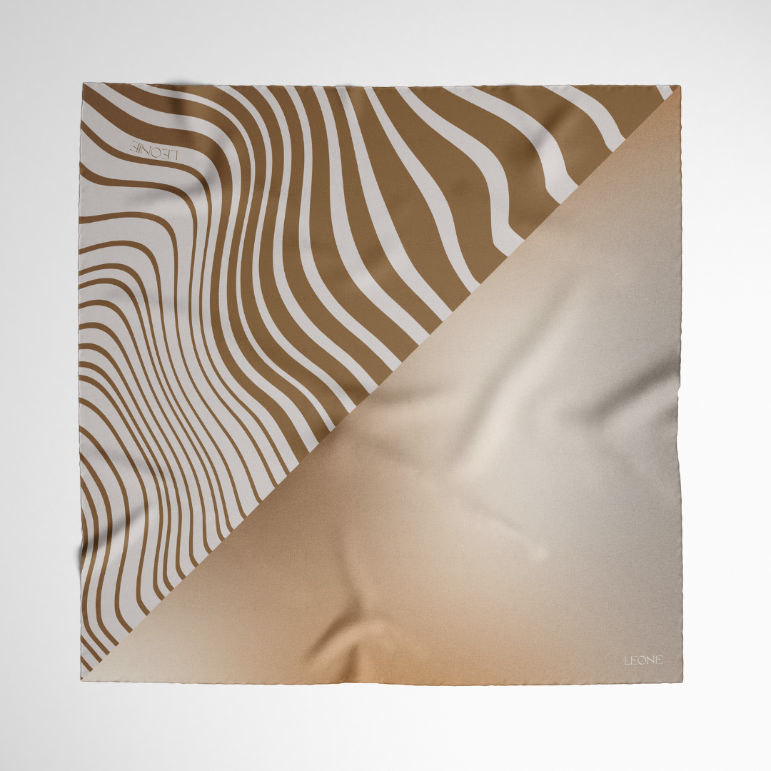 LEONIE, 90cm Silk Scarf, Latte Wave