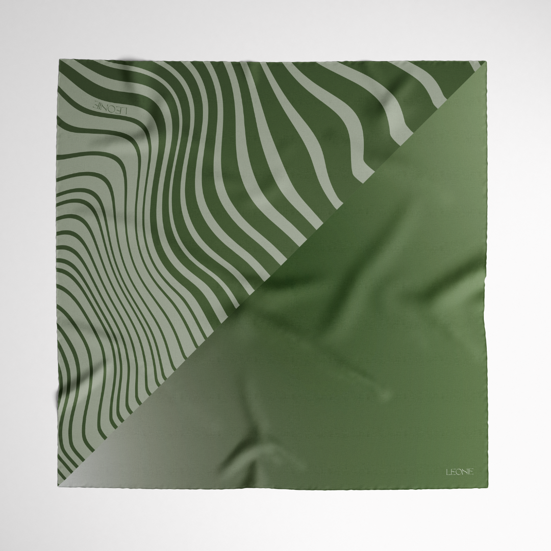 LEONIE, 90cm Silk Scarf, Moss Wave