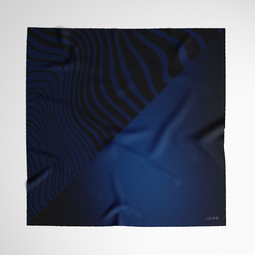 LEONIE, 90cm Silk Scarf, Ocean Wave