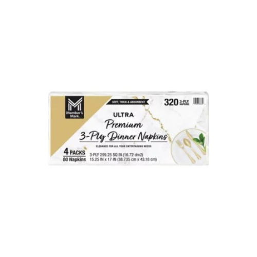Member's Mark Ultra Premium 3-Ply White Dinner Napkins, 4 pks., 80/pk. - BUSINESS ONLY