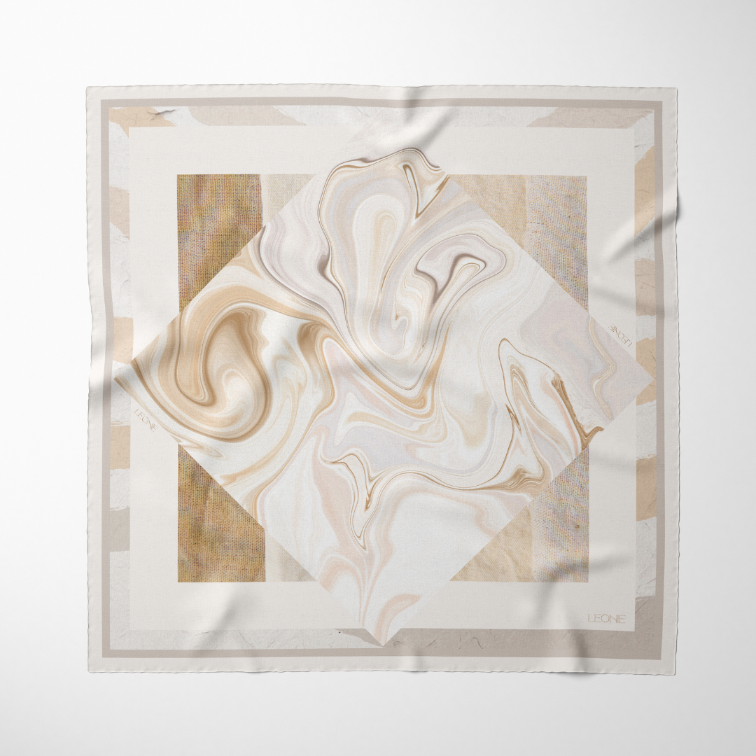 LEONIE, 90cm Silk Scarf, Margaux in Cream