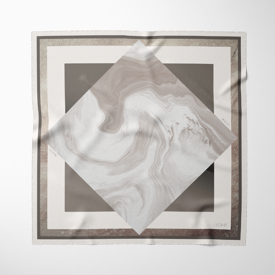 LEONIE, 90cm Silk Scarf, Margaux in Silver-gray