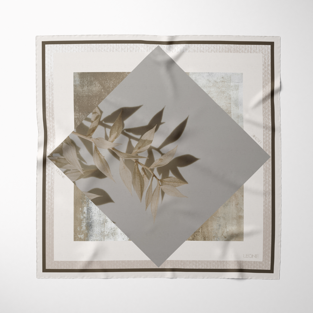 LEONIE, 90cm Silk Scarf, Margaux in Stone