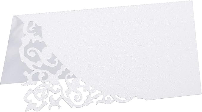 White Place Cards w/ Favor Decor Hollow Design - Tent Style 25ct