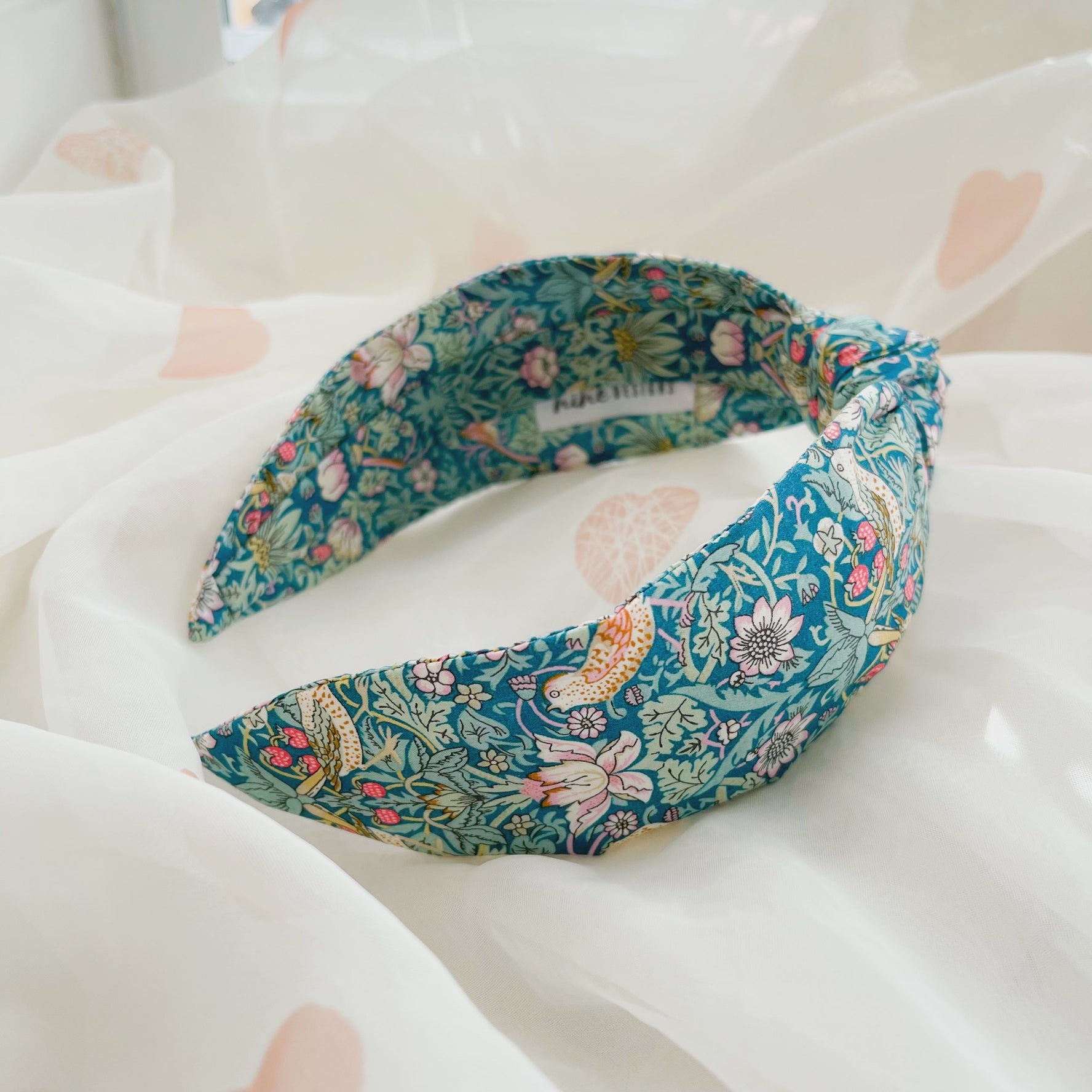 Womens Knot Headband - Liberty London Strawberry Thief Teal