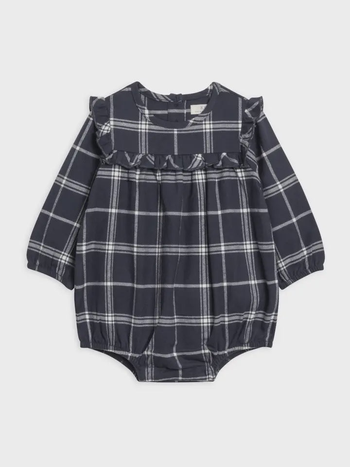 Ruth Flannel Ruffle Neckline Bodysuit - Navy Plaid | 0-3M