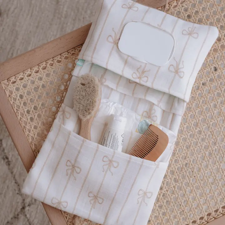 Wet Wipes and Diaper Clutch - Ribbon/Beige