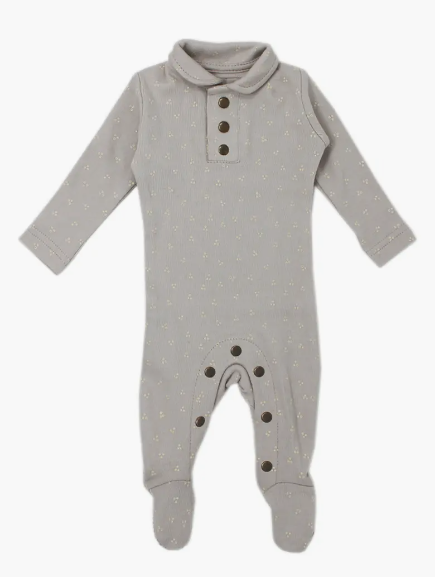 L'ovedbaby Organic Cotton Polo Footie, Pebble Dots, 6-9m