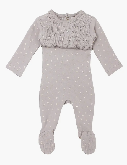 L'ovedbaby Organic Cotton Smocked Footie, Fog Dots (6-9m)