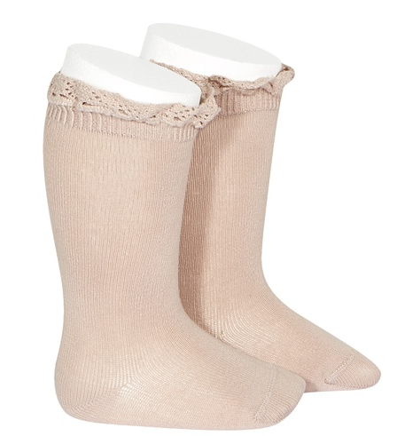 24092 Knee High Lace Cuff Socks, Size 2, Color ROSA EMPOLVADO