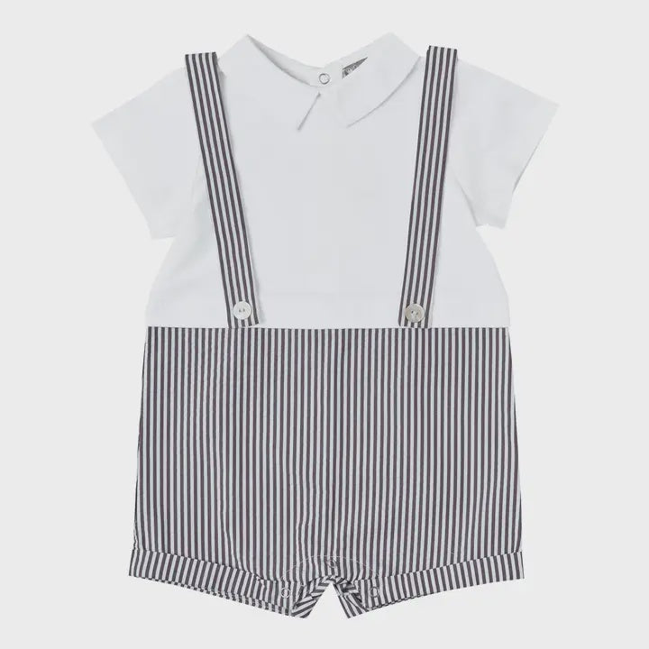 Seersucker Suspenders + Tee Outfit | 6m