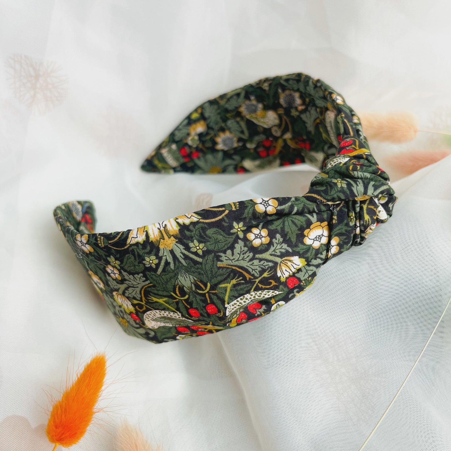 Knot Headband - Liberty of London Strawberry Thief Green