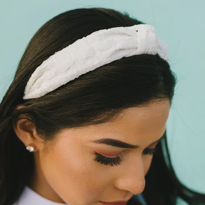 Crushed Cotton Headband in White