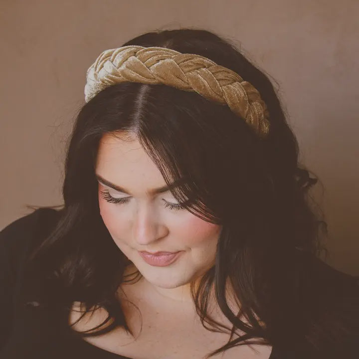 Mocha Velvet Braided Hard Headband