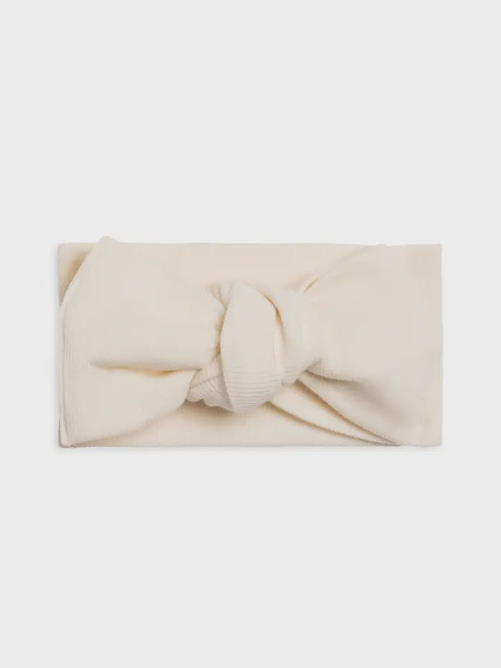 Organic Cotton Baby Ribbed Bow Wrap Headband - Ivory