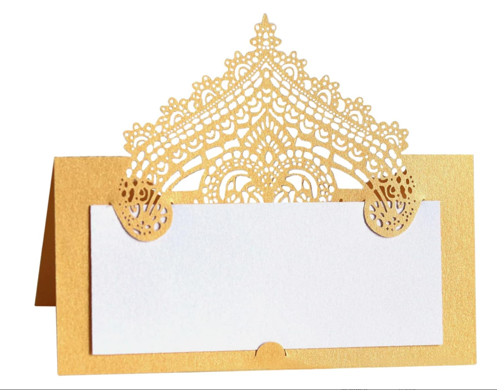 Gold Paisley Tent Place Cards w/ White Insert - 25ct