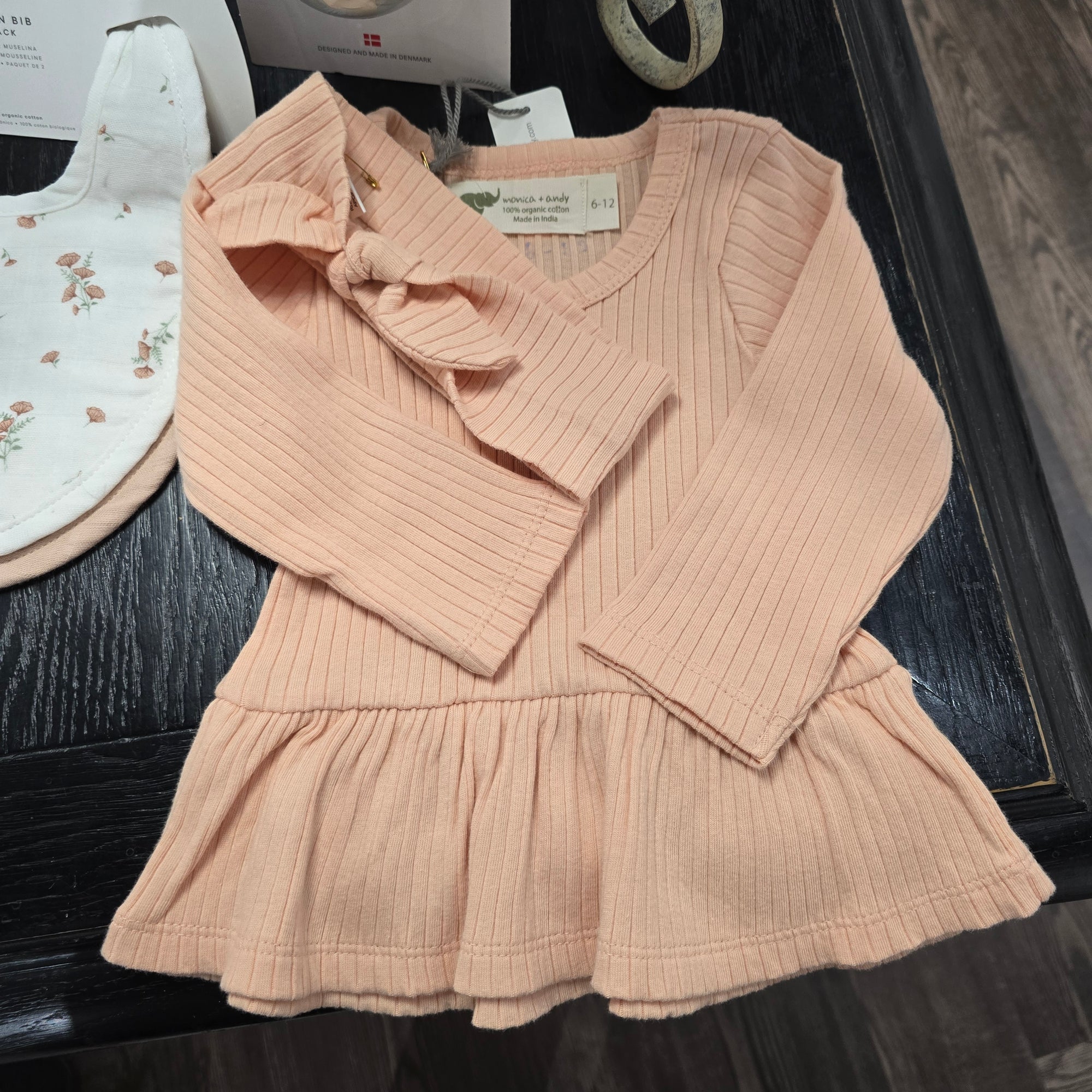 Monica & Andy, Coral Peplum Top, 6-12m & matching headband