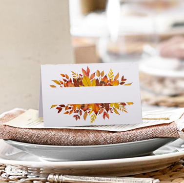 White Place Cards w/ Fall Leaves - Tent Style 25ct