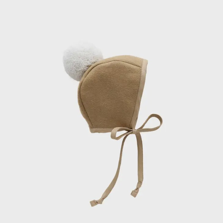 Camel Pom Bonnet Cotton-Lined, size 0-3m