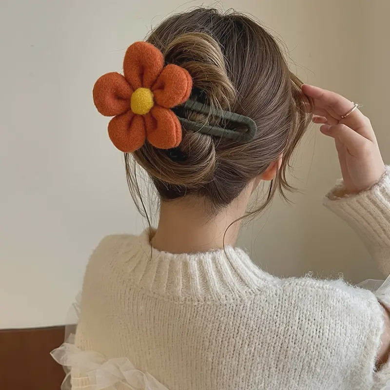 Plush Flower Hair Clasp, Orange