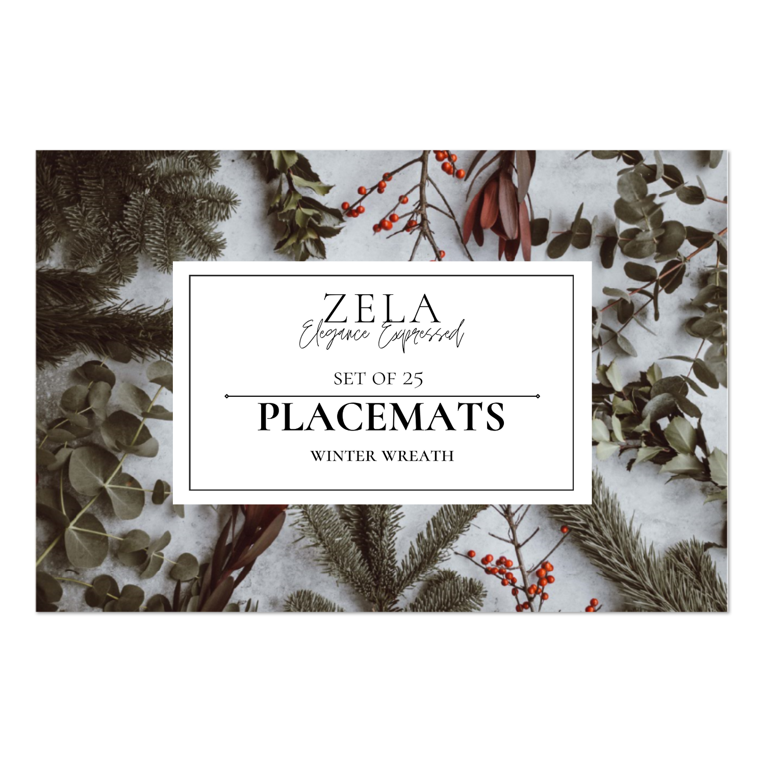 Zela Paper Placemats 25ct - Winter Wreath