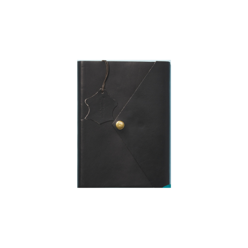 Italian Leather Notebook - Black Envelope Closure