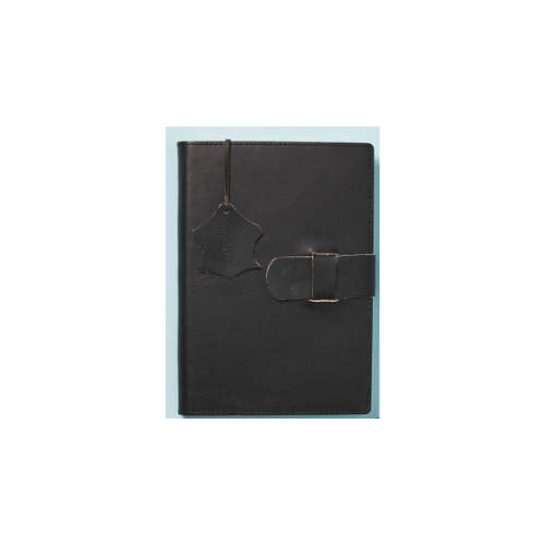 Italian Leather Notebook - Black w/Flap Closure