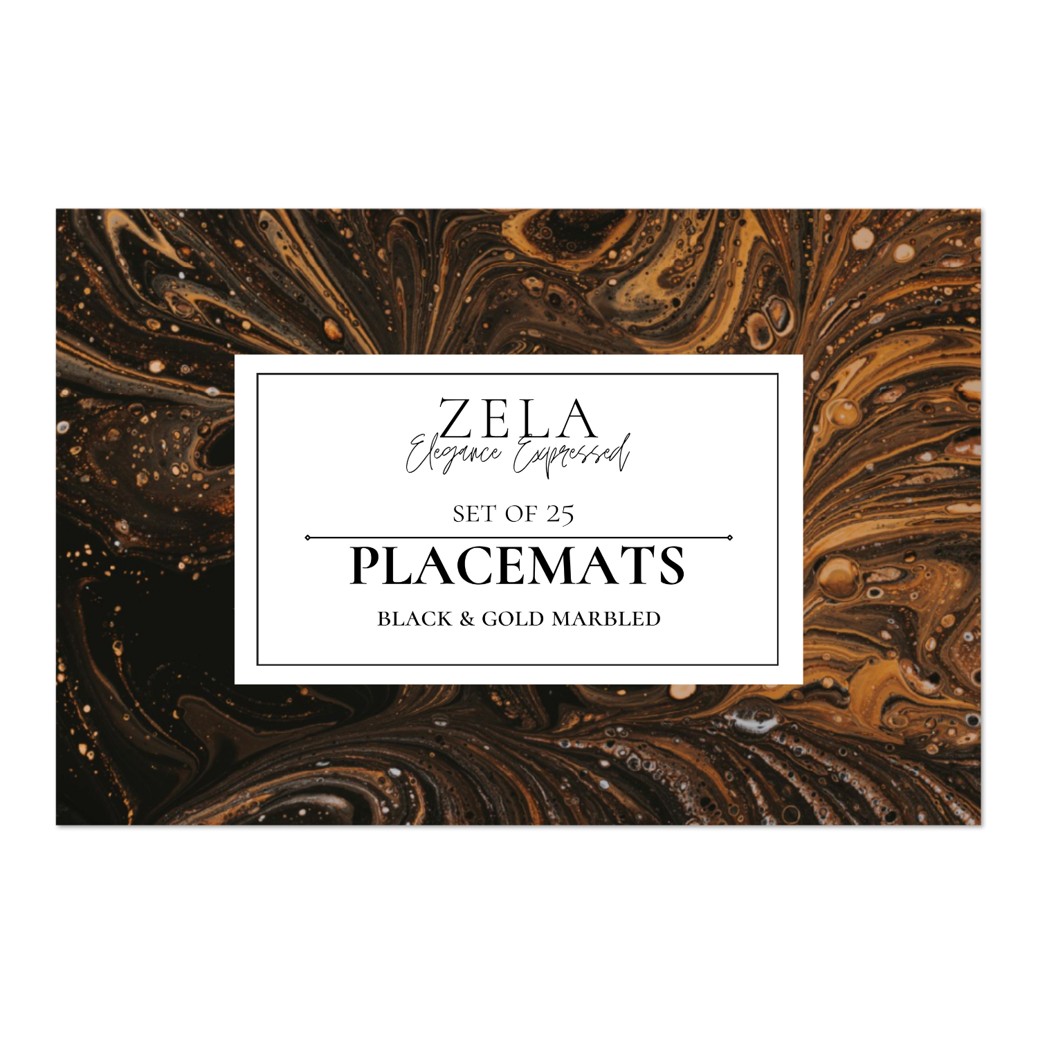 Zela Paper Placemats 25ct - Black & Gold Marbled