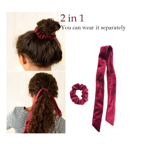 Velvet Scrunchie w/Bow,  Black