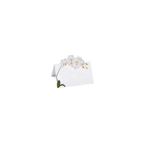 White Place Cards w/Pop Up White Orchid - Tent Style 25ct