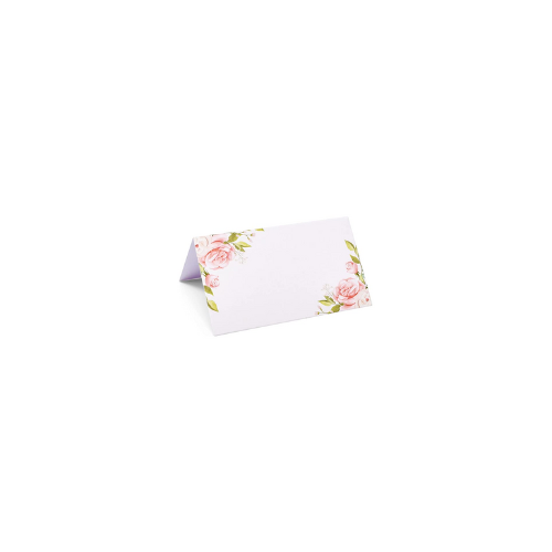 White Place Cards w/Pink Floral Corners - Tent Style 25ct