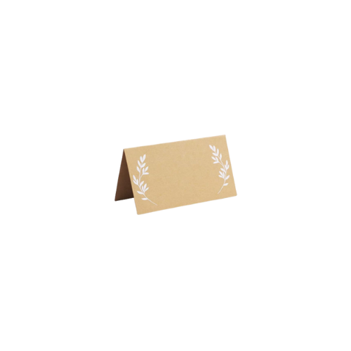 Brown Kraft Place Cards w/White Leaves - Tent Style 25ct