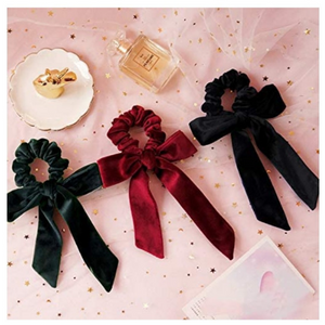 Velvet Scrunchie w/Bow,  Black