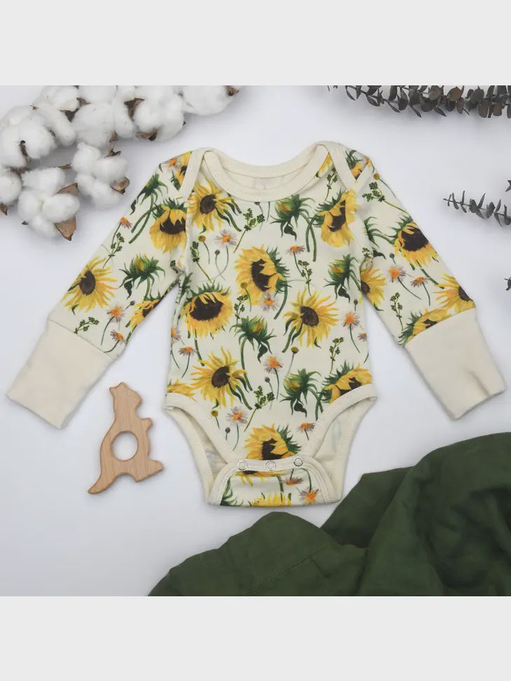 Organic Cotton Long Sleeve Baby Bodysuit, Summer | Newborn