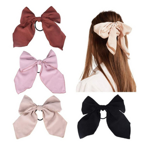 Hair Elastic w/Chiffon Bow, Black