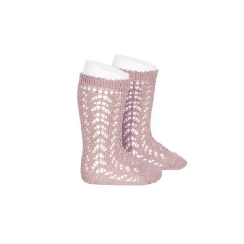 Perle Openwork Knee High Socks (Size: 0, Color: 544 (Old Rose))