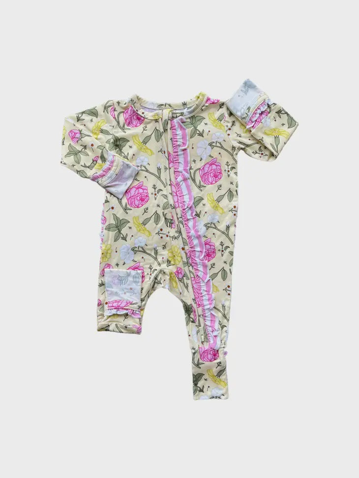 Emma Bamboo Ruffle Convertible Zipper Footie | 0_3M