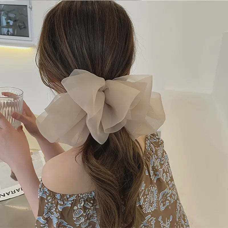 Chiffon Bow Barrette, Cream