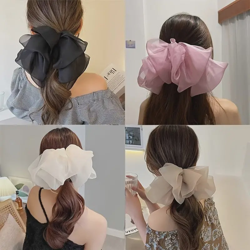 Chiffon Bow Barrette, Black