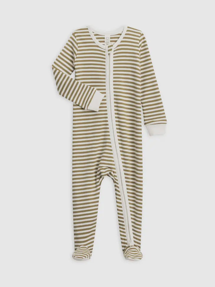 Peyton Footed Sleeper - Greely Stripe / Ivory + Herb, 3-6m