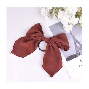 Hair Elastic w/Chiffon Bow, Dark Red