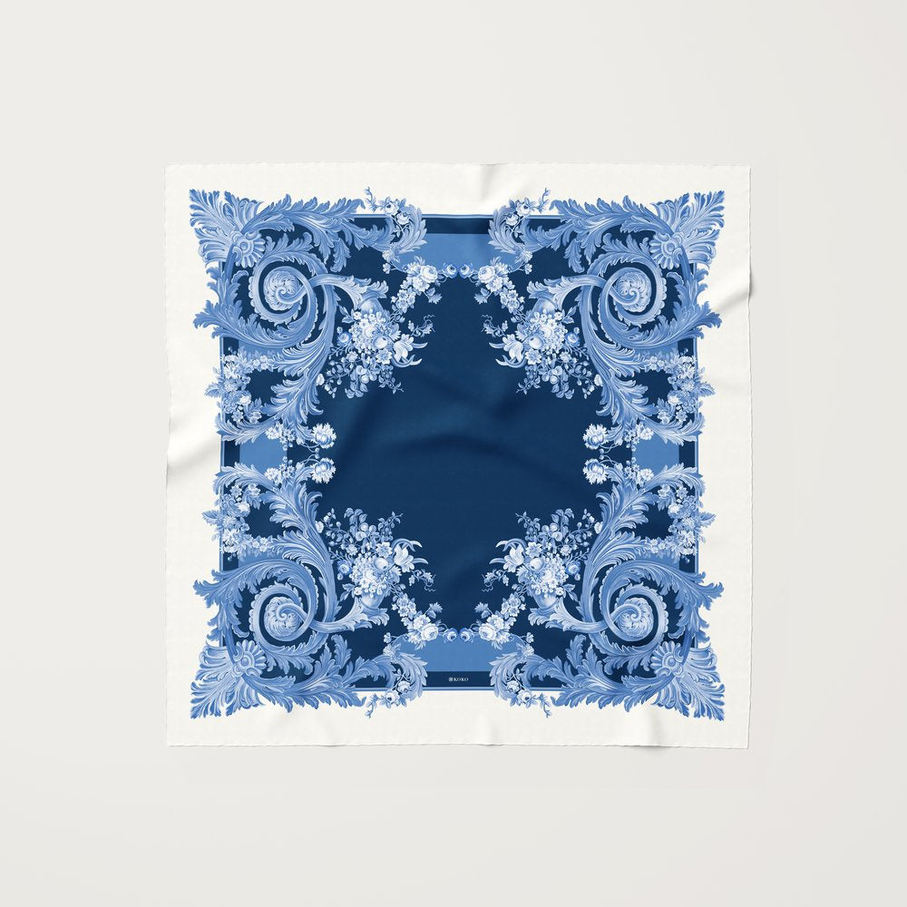 KOKO, 90cm Silk Scarf, Antiqua Navy