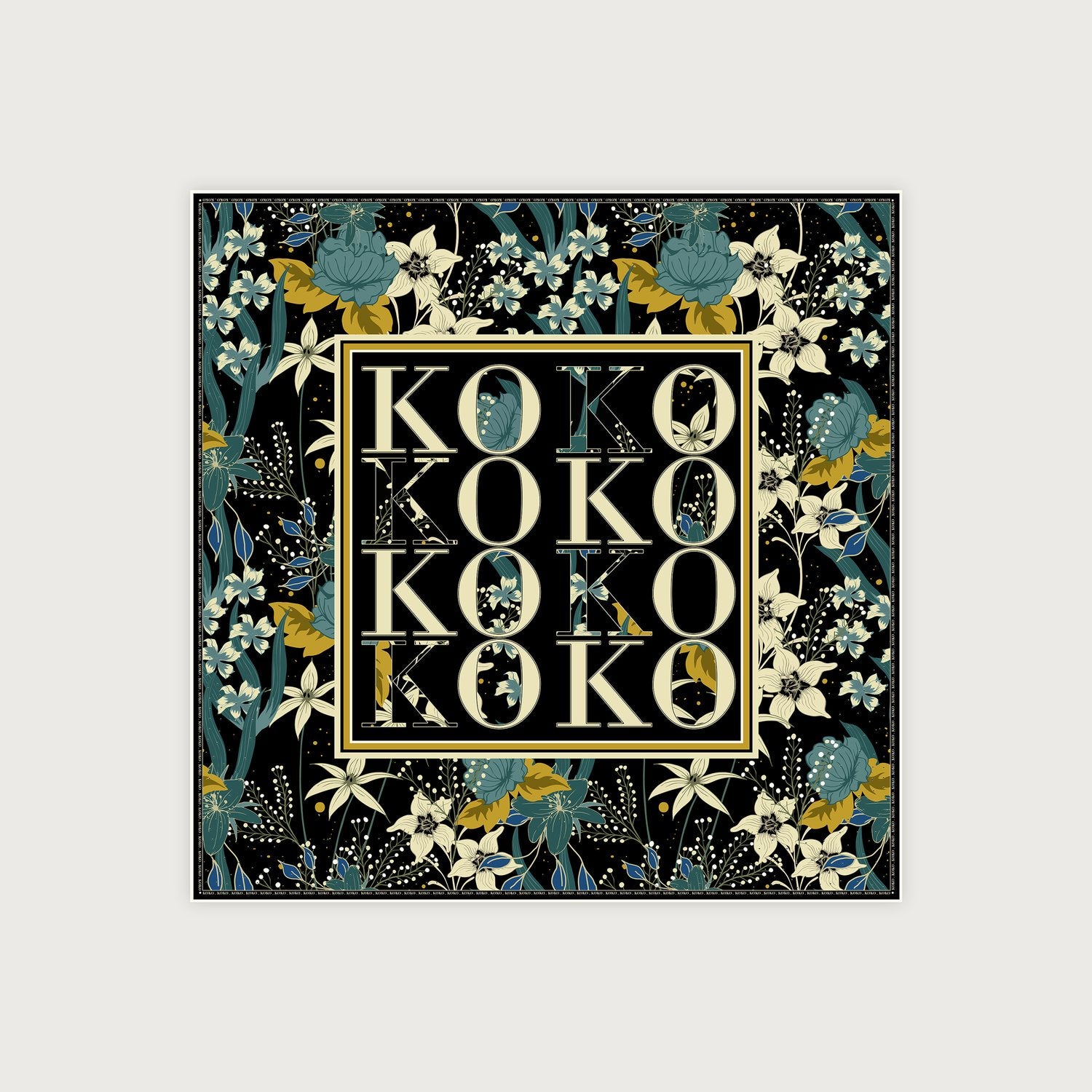 KOKO, 90cm Silk Scarf, Botanics Black Embellished