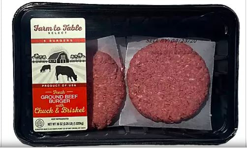 Farm to Table Fresh Chuck & Brisket Beef Burgers, 2.25lb - 6 ct.