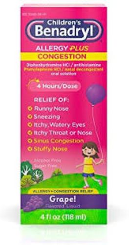 Children's Benadryl Allergy Plus Congestion Liquid - Grape - 4oz.