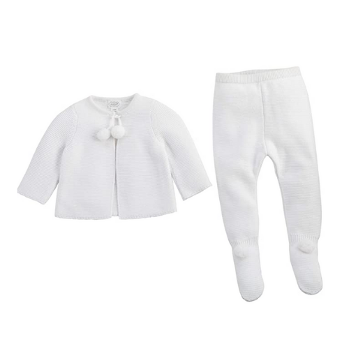 Mud Pie Baby White Pom 2 Piece Set, 3-6 months