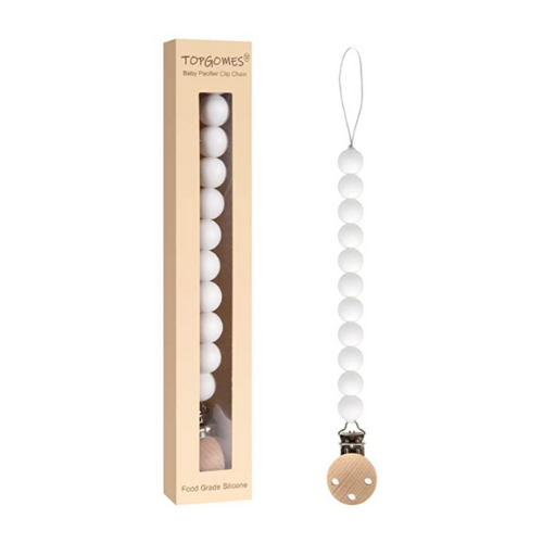 White Pacifier Chain, BPA Free Silicone Teething Beads